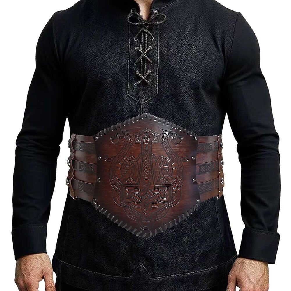 7784 Renaissance Belt Armor,Adjustable Thick Viking Belt Durable Faux